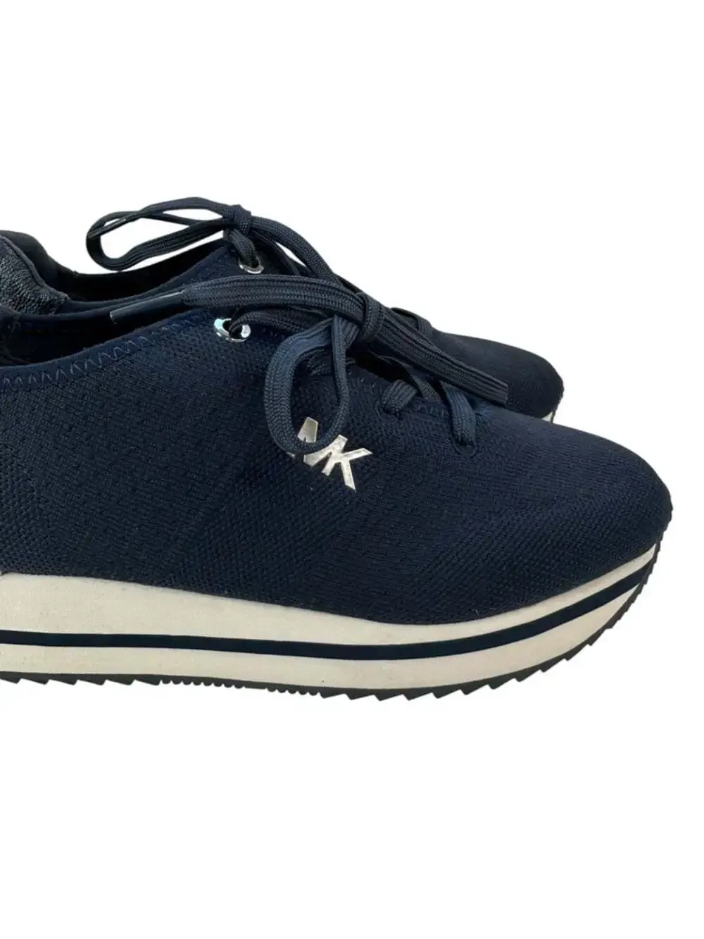 Michael Kors Monique Knit Trainer Navy Platform Sneakers Athleisure Womens 8
